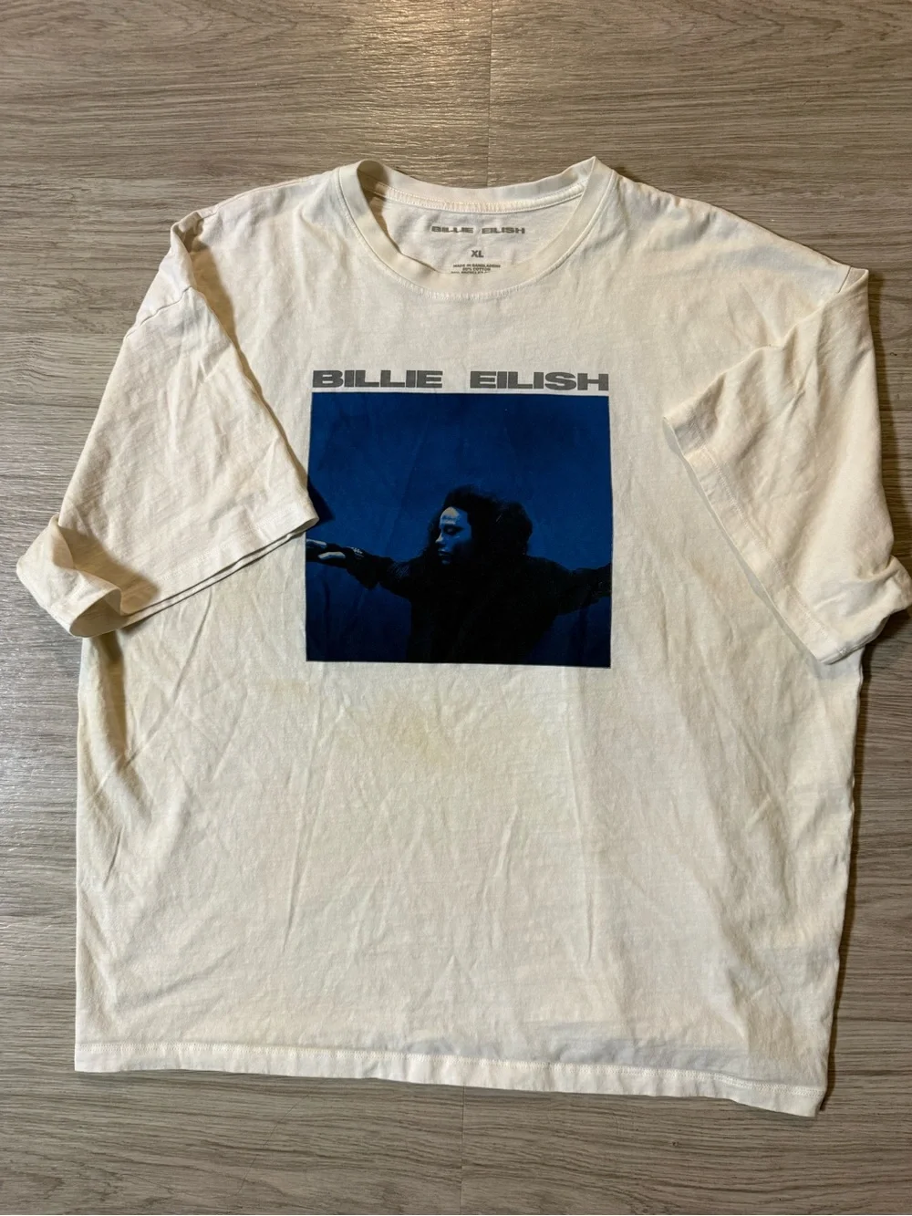 Billie Eilish White Short-Sleeve Graphic Tee with Navy Photo
